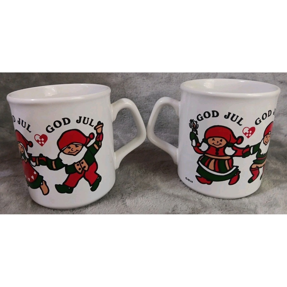 Reva God Jul Coffee Mug Cup Made In England Dancing Christmas Elves 1989 Vintage - Picture 2 of 6